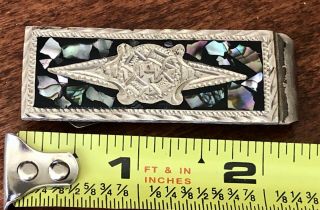 Vintage Money Clip Sterling Silver Mex 925 Shell Inlay 24.  7gr