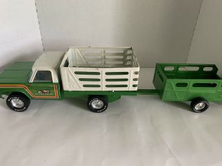 Vintage Nylint Farms Green Pickup Flatbed Truck & Trailer 1970s