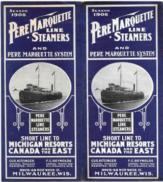 Vintage 1908 Pere Marquette Steam Ship Steamers Timetable - Lake Mi - Great Lakes
