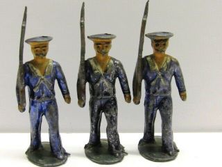 3 - Vintage Lead Soldiers Figures Navy Sailors W/bayonetted Rifles Unmarked