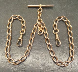 Antique Rolled Gold Filled Curb Link Double Albert Pocket Watch Chain,  By T,  H.