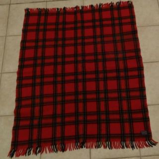 Vtg Pendelton Stadium Blanket 100 Wool Red Plaid W/fringe 40 X 48 Made In Usa