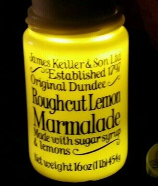 James Keiller & Son Roughcut Lemon Marmalade White Milk Glass Jar W Lid Vintage