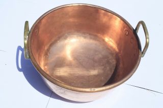 Antique Copper Jam Confiture Pan Egg Mixing Bowl Bronze Handles 7.  7lbs 14.  2in