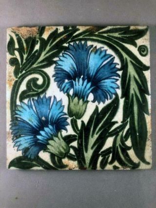 William De Morgan Fulham Period Carnation Ceramic Tile (155x155mm) [ 6]