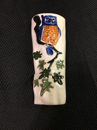 Vintage Owl Branch Pottery Wall Pocket Vase Japan Hand Painted Ceramic Decor