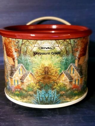 Vtg Potpourri Crock Pot By Rival - Thomas Kinkade - Cottage Village Scenery