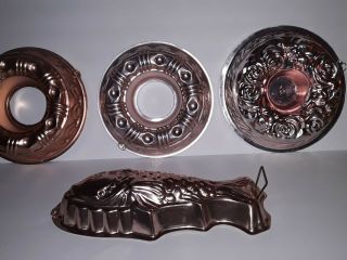 Set Of 4 Vintage Copper Tin Jello Molds