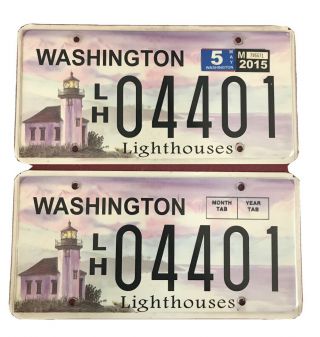 Pair 2015 Wa Washington State Lighthouses Nautical Specialty Plate Lh 04401
