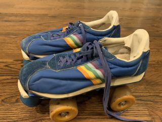 Vintage 1980 ' s Pro Specs Roller Skates Blue Rainbow Size 9 True Glide USA 3