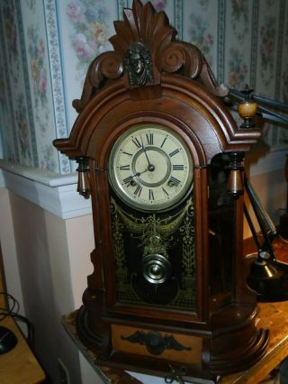 Antique Ansonia - Walnut - Mirror Side - Shelf Clock - Ca.  1890 - To Restore - E15