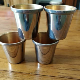 Vintage Cross Nesting Metal Shot Glasses In A Leather Holder With Press Stud