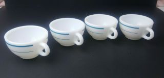 Set Of 4 Vtg Pyrex Tableware By Corrning Tea Cups Coffee Mugs Blue Stripe 701 - 40