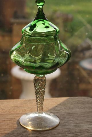 Vintage Empoli Circus Tent Green Glass Apothecary Jar Bon - Bon Jar
