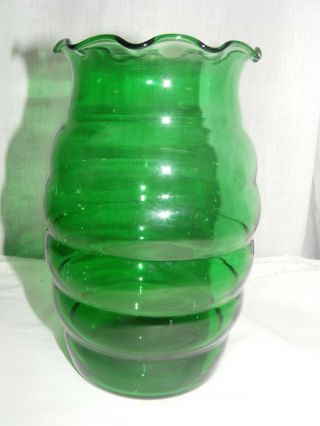 Vintage Anchor Hocking Forest Green Glass 7 " Crimped Top Vase Beehive Shape