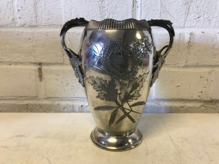 Antique Hartford Silver Co.  Silver Plated Double Handled Vase W/ Flower Dec Leaf
