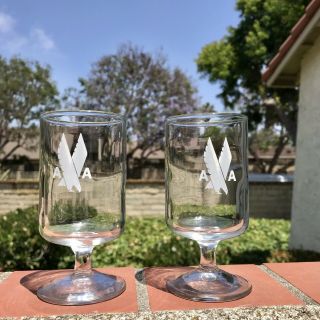 Pr American Airlines Footed Cocktail Glasses Vtg 4.  5” In Flight Service