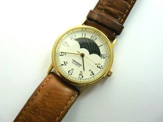 Vintage Imado Quartz Gents Moon Phase Gold - Plated Wristwatch Gc