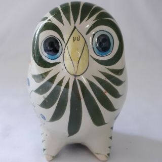 Vintage Tonala Owl Bird Mexican Folk Art Pottery Signed " Vat " Hand Painted Bird