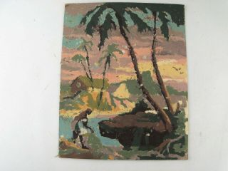 Vintage Completed Framed Paint By Number 8 " X 10 ",  Beach Island Scene