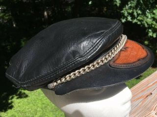 Vintage Harley Davidson Leather Newsboy Cap Hat With Chain - Brando