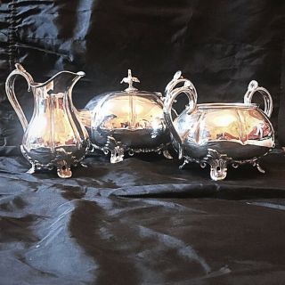 Antique James Dixon & Sons Silver Plate Pumpkin Form Art Nouveau Detail Tea Set