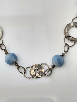 Vintage Sterling Silver Pendant With Chain 925 Larimar And Silver Discs
