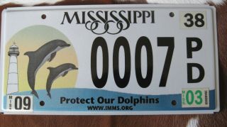 Mississippi,  Low.  Graphic License Plate.  Protect Our Dolphins.