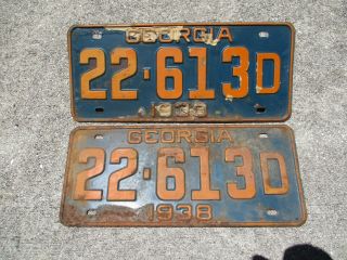 Georgia 1938 License Plate Pair 22 - 613 D