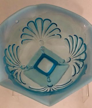 Vintage Blue Opalescent BO Stemmed Candy Dish Nut Bowl Seashells Footed Base 5x7 3