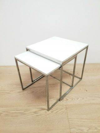 2 Vintage Cube Design Chrome Nesting Tables Sidetables E/0277