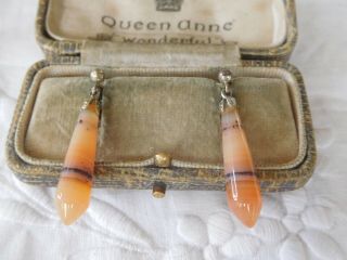 Lovely Colourful Vintage 1960s Scottish Agate Drop Earrings