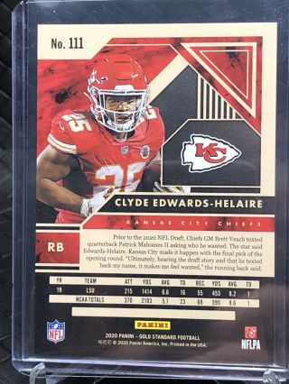 2020 Panini Gold Standard CLYDE EDWARDS - HELAIRE RC Rookie SP /75 KC CHIEFS 2