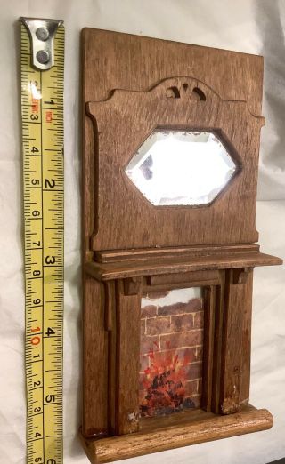 Vintage Handmade Wooden Dolls House Fireplace With Mirror Deco Style