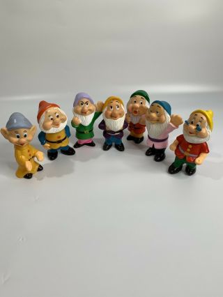 Vintage Disney Set Of 7 Dwarfs Plastic Rubber Dolls Snow White Seven Bath Toys