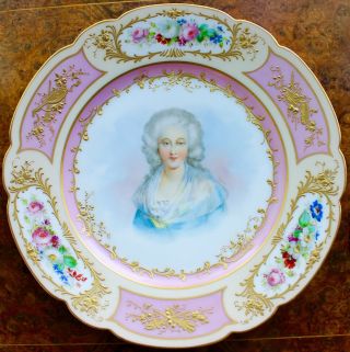 1st Class Antique Sevres Porcelain Courtesan Portrait Plate Perfect No 6