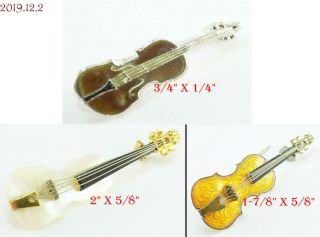 3 Vintage Violin Or Viola Pins 1 - West Germany,  1 - Enameled & 1 - Sterling Silver