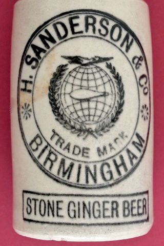 Vintage C1900s H.  Sanderson & Co Birmingham Globe Pict Stone Ginger Beer Bottle