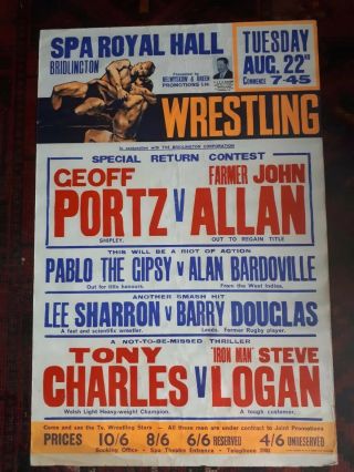 Vintage Uk Wrestling Poster 1960 