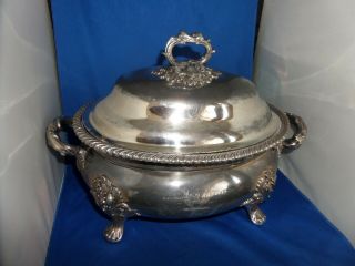 Large Victorian Lidded Soup Tureen C.  1870 Silver Plate Heraldic Eagle Crest