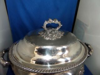 LARGE VICTORIAN LIDDED SOUP TUREEN C.  1870 SILVER PLATE HERALDIC EAGLE CREST 3
