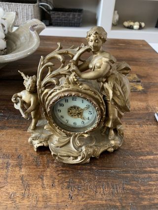 Antique Haven Desk Mantel Clock Art Nouveau Bronzed Metal