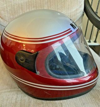 Vtg Red & Silver Kiwi Atv Motorcycle Full Face Helmet Size M Shca Approved