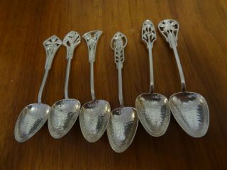 Set 6 Australian Arts & Crafts Linton Sterling Silver Coffee Spoons Flowers 47gm