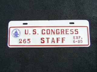 Vintage,  Rare Reagan Years 1985 " U.  S.  Congress Staff " License Plate Topper