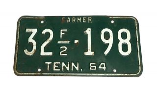 1964 Tennessee Farmer License Plate Marshall County 32 Agricultural Tn Tag