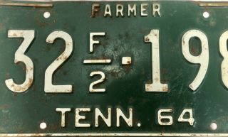1964 Tennessee Farmer License Plate MARSHALL County 32 Agricultural TN Tag 3