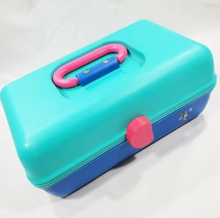Vintage Caboodles Teal Blue & Pink,  Make Up Storage Case Organizer,  12 " X 7 " X 5