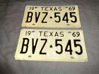1969 Texas Car License Plates Pair Bvz,  545 Jrs