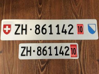 Swiss Switzerland License Plate Canton Zurich - Pair 2 Plates Zh 861142